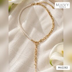Dây chuyền ngọc trai trắng 5-6mm nửa dây bạc mạ vàng MV2282