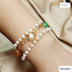 Alternative view of Lắc tay ngọc trai trắng 3 sợi mix đá 4 màu MV2523