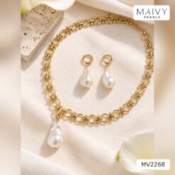 Set dây bản to nhấn ngọc trai baroque trắng MV2268