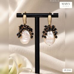 Set dây chuyền ngọc trai Keshi kết hoa mix spinel đen và bông tai MV2044