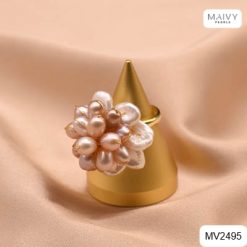 Nhẫn ngọc trai Keshi mix ngọc gạo hồng ánh tím kết chùm hoa MV2495