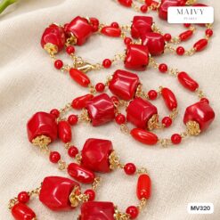 Set san hô tre biển màu đỏ MV320: dây chuyền, lắc tay, bông tai