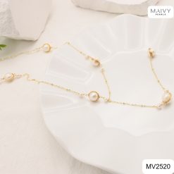 Alternative view of Dây chuyền ngọc trai trắng 10-12mm quấn viền dáng dài MV2520