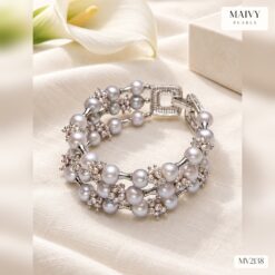 Set ngọc trai xám chùm: dây chuyền, lắc tay, bông tai MV2138