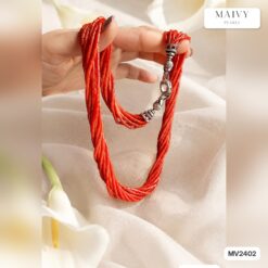 Dây chuyền san hô tre biển màu đỏ nhiều sợi đan xéo MV2402