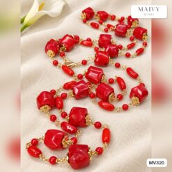 Set san hô tre biển màu đỏ MV320: dây chuyền, lắc tay, bông tai