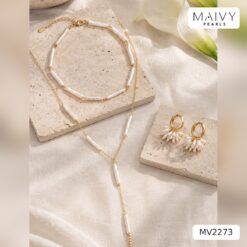 Set ngọc trai baroque hạt dài trắng dây chuyền, bông tai MV2273