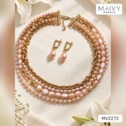 Set ngọc trai baroque hồng ánh tím: dây 4 sợi, bông tai, nhẫn, lắc MV2272