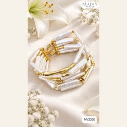 Lắc tay 6 sợi ngọc trai baroque hạt dài trắng MV2330