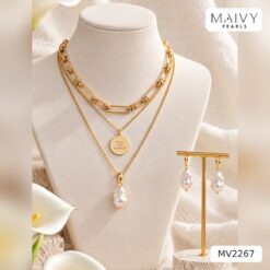 Set 3 dây chuyền chung khoá và bông tai baroque Avélia MV2267