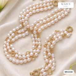 Set ngọc trai gạo trắng 9 ly mix charm: dây, lắc, bông tai MV2336