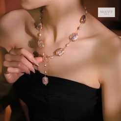 Dây chuyền ngọc trai vuông cách điệu dáng dài MV2181