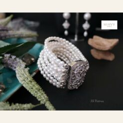 Alternative view of Set lắc tay nhiều sợi ngọc trai gạo trắng và bông tai chùm MV2036