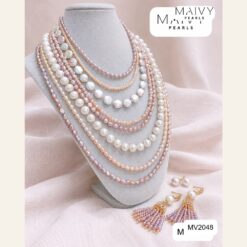 Set ngọc trai nhiều sợi dáng tiệc: dây chuyền, lắc tay, hoa tai tua MV2048