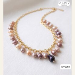 Dây chuyền ngọc trai baroque hồng ánh tím cách điệu MV2069
