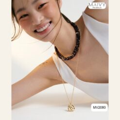Alternative view of Dây chuyền 10 sợi spinel đen mix bi bạc mạ vàng MV2080