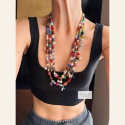 Dây chuyền đá thiên nhiên nhiều màu nhiều sợi hạt nhỏ dáng dài MV2159