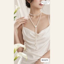 Dây chuyền ngọc trai trắng dài nhấn 2 đầu baroque MV2275