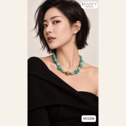 Alternative view of Dây chuyền đá lam ngọc xếp tầng mix thạch anh xanh lá MV2289