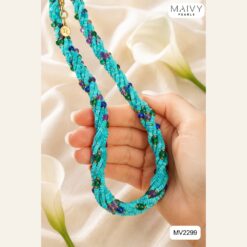 Dây chuyền đá lam ngọc nhí đan xoắn nhiều sợi mix tím xanh lá MV2299