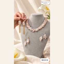 Set ngọc trai Keshi hạt dài trắng dây chuyền, bông tai MV2318