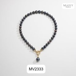 Dây chuyền ngọc trai tròn lông công 7-8mm kèm mặt MV2333