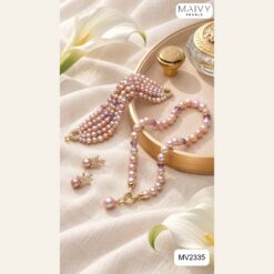 Alternative view of Set ngọc trai hồng ánh tím mix thạch anh tím 3 món MV2335