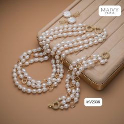 Alternative view of Set ngọc trai gạo trắng 9 ly mix charm: dây, lắc, bông tai MV2336