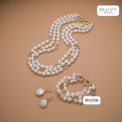Set ngọc trai gạo trắng 9 ly mix charm: dây, lắc, bông tai MV2336
