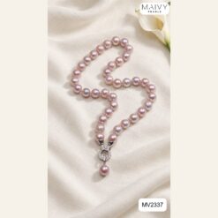 Dây chuyền ngọc trai hồng tím 7-8mm mặt charm bạc 925 xi kim đính đá MV2337