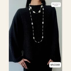 Set dây chuyền spinel đen mix ngọc trai baroque trắng dài và ngắn MV2348