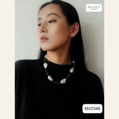 Alternative view of Set dây chuyền spinel đen mix ngọc trai baroque trắng dài và ngắn MV2348