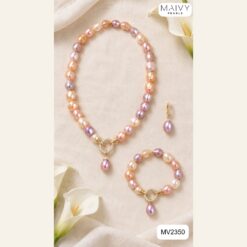Set ngọc trai baroque hồng ánh tím kèm mặt: dây, lắc, bông tai MV2350