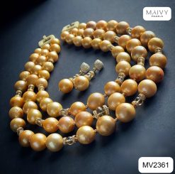 Set dây chuyền 3 sợi ngọc trai vàng mix charm và bông tai MV2361