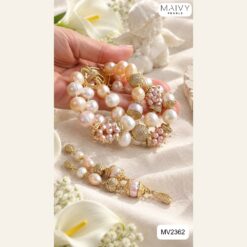Set lắc tay 3 sợi và bông tai Pearl De Lune MV2362