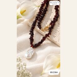 Dây chuyền thạch lựu mix mặt ngọc trai baroque trắng MV2364