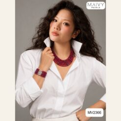 Alternative view of Set dây chuyền 10 sợi và lắc tay đá thạch lựu đỏ mận mix pha lê đen MV2366