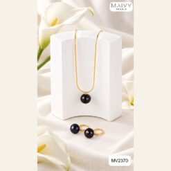 Set ngọc trai tròn lông công dây 1 hạt và bông tai MV2370