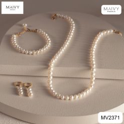 Alternative view of Set dây chuyền lắc tay bông tai ngọc trai gạo trắng 4mm MV2371
