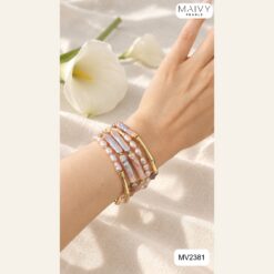 Alternative view of Lắc tay 5 sợi ngọc trai gạo mix baroque hồng ánh tím MV2381