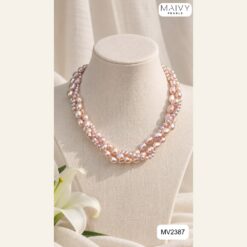 Dây chuyền 3 sợi đan xéo ngọc trai baroque mix ngọc bắp MV2387