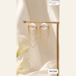 Bông tai ngọc trai baroque cúc áo phối bạc mạ vàng 2 màu MV2388