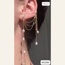 Bông tai ngọc trai gạo trắng dáng dài hiện đại MV2393