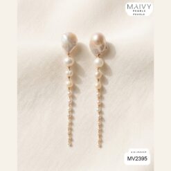 Bông tai ngọc trai baroque dáng đuổi thả dài MV2395