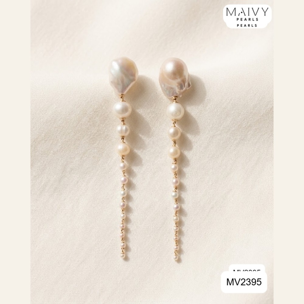 Bông tai ngọc trai baroque dáng đuổi thả dài MV2395