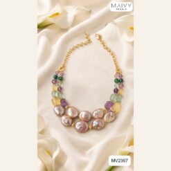Set dây chuyền đôi baroque hồng ánh tím mix đá đa sắc và lắc tay MV2397