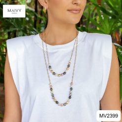 Alternative view of Set ngọc trai nửa vòng mix dây bạc mạ vàng 3 màu MV2399