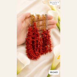 Dây chuyền và lắc tay san hô tre biển màu đỏ hạt cắt dài nhỏ MV2405