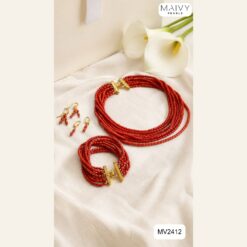 Set san hô tre biển màu đỏ nhiều sợi: dây chuyền, lắc tay, bông tai MV2412 – ảnh chính