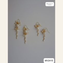 Alternative view of Bông tai ngọc trai tròn trắng mix ngọc gạo khuyên móc dáng dài MV2415